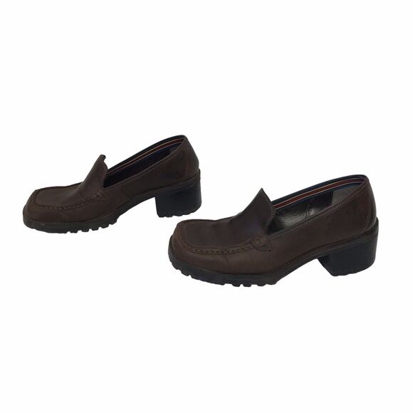 VTG 90s Y2K Tommy Hilfiger Brown Leather Chunky‎ Heel Womens Platform Shoe 8 - Picture 2 of 14